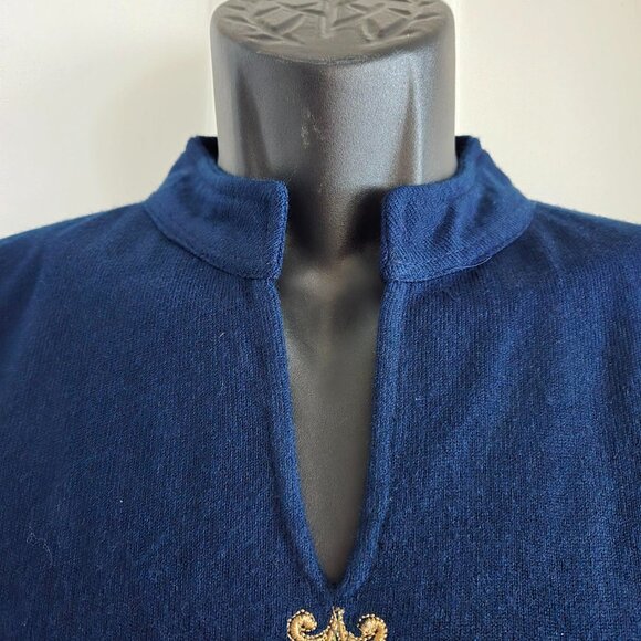 Cashmere Midnight Blue Kashmiri Pheran Tunic w/Aari Embroidary Size L - Picture 3 of 8